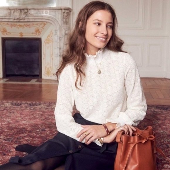 Sezane Tops - Sezane Cathy White Eyelet Lace Blouse Top